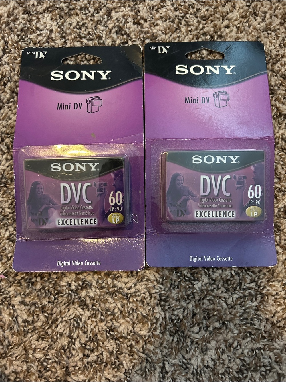 Sony Mini DV DVC 60 Digital Video Cassettes - Purple and Black Packaging